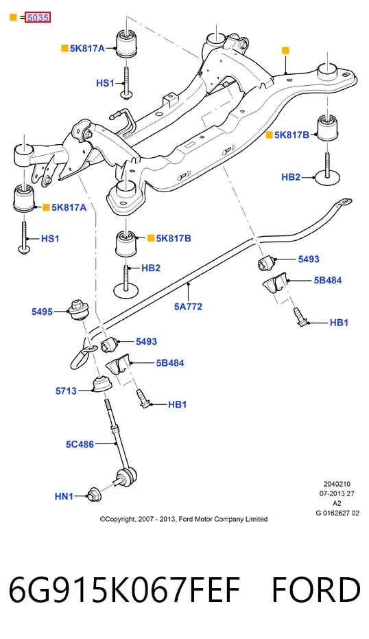 Viga de suspensão traseira (plataforma veicular) 6G915K067FEF Ford