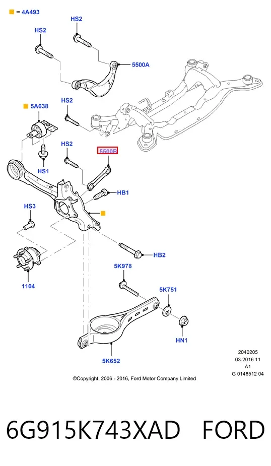 Braço oscilante inferior esquerdo de suspensão traseira/direita 6G915K743XAD Ford