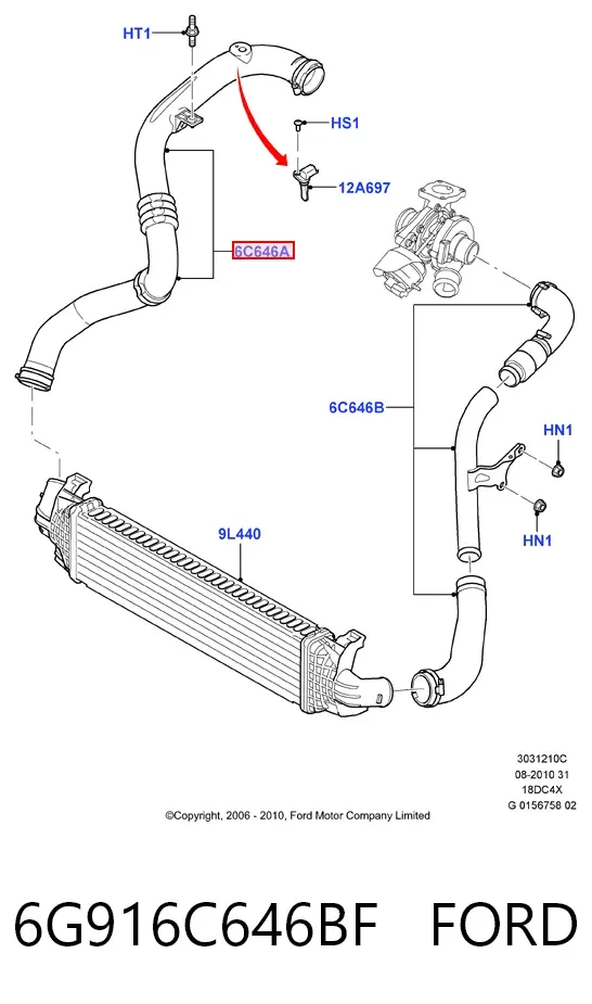 Mangueira (cano derivado) de intercooler 6G916C646BF Ford