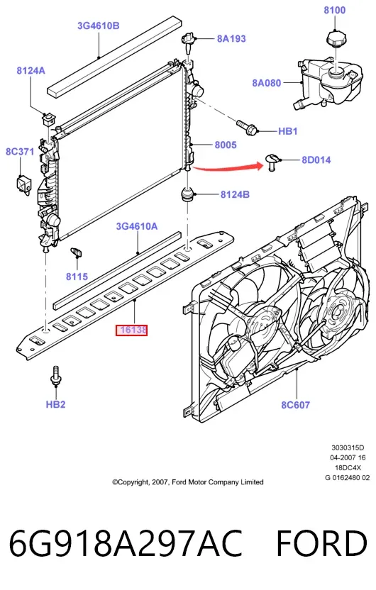 Suporte inferior do radiador (painel de montagem de fixação das luzes) 6G918A297AC Ford