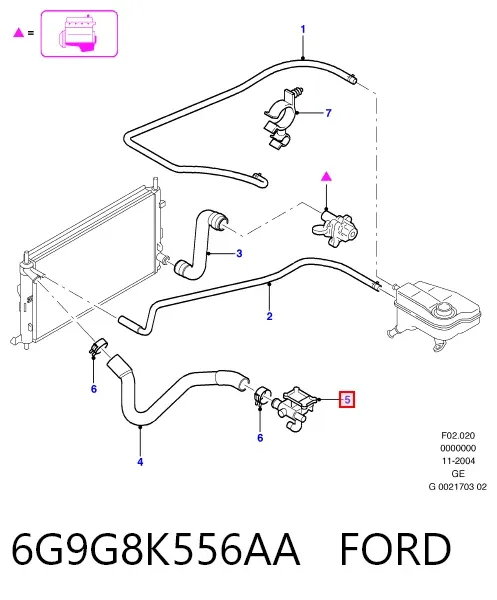 Flange do sistema de esfriamento (união em T) 6G9G8K556AA Ford