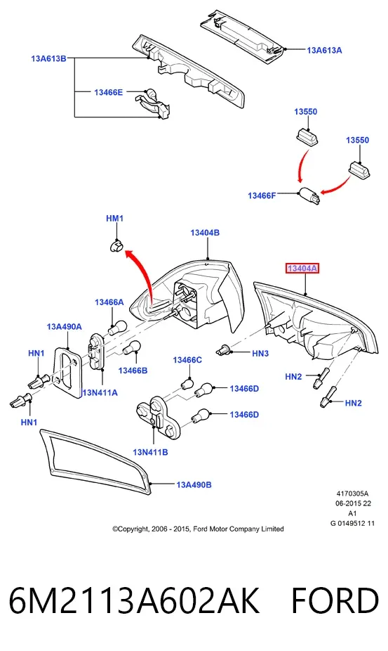 Lanterna traseira direita interna 6M2113A602AK Ford