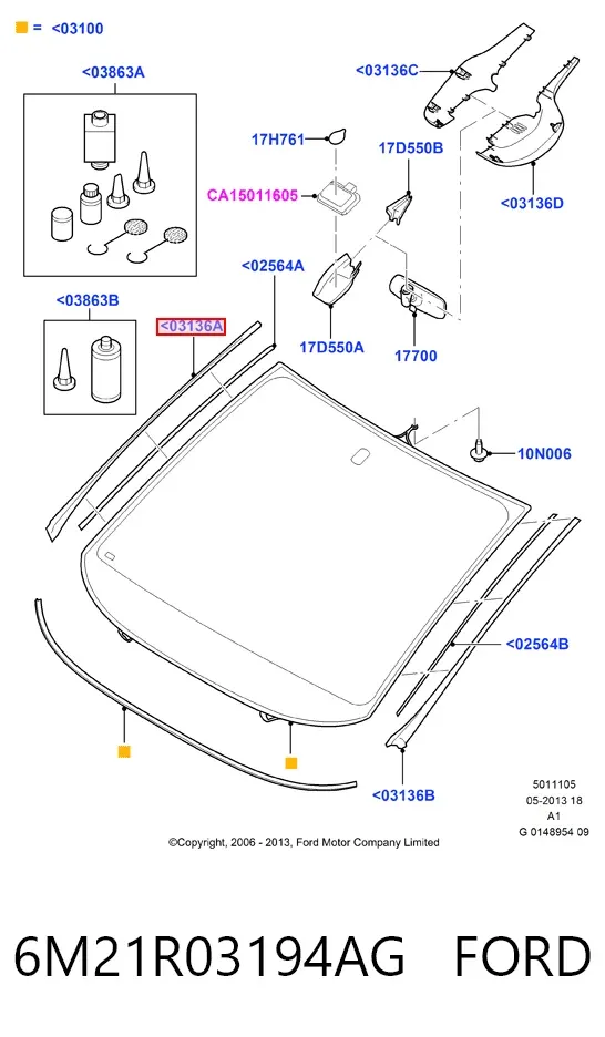 Moldura direita de pára-brisas 6M21R03194AG Ford