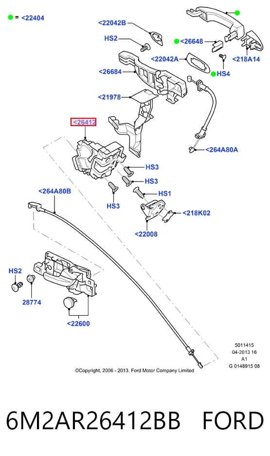 Fecho da porta traseira direita 6M2AR26412BB Ford