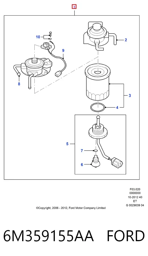 Caixa de filtro de combustível 6M359155AA Ford