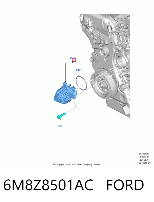 Bomba de água (bomba) de esfriamento 6M8Z8501AC Ford