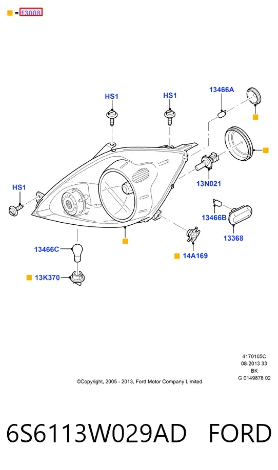 Luz direita 6S6113W029AD Ford