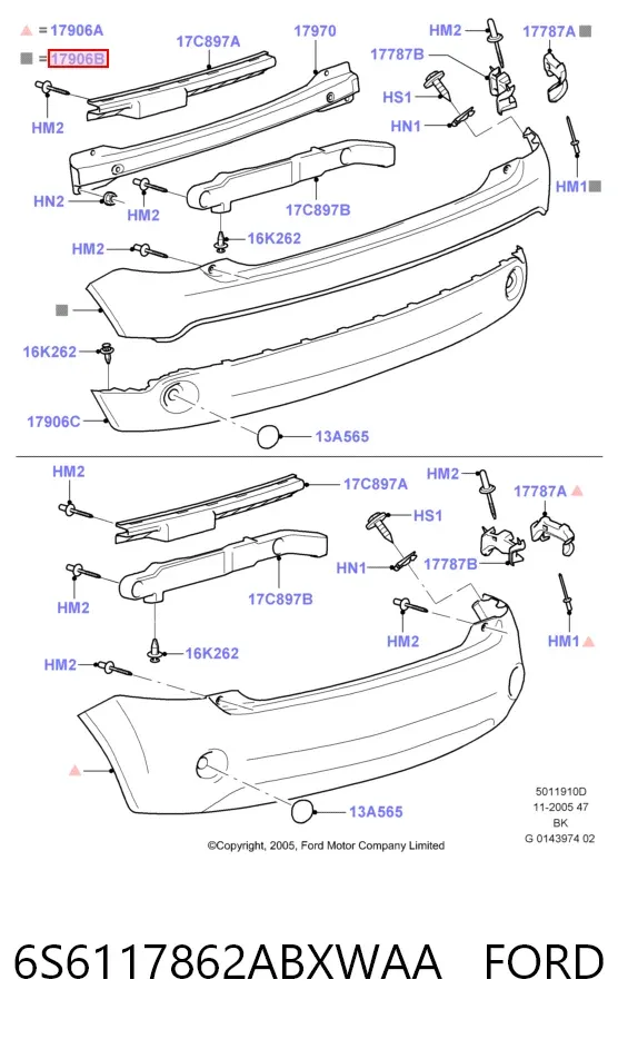 Pára-choque traseiro, parte superior 6S6117862ABXWAA Ford