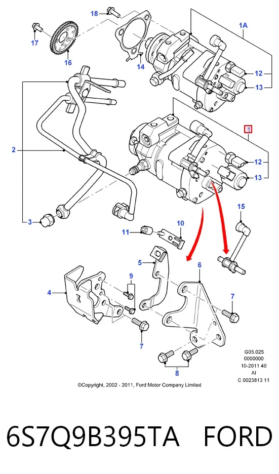 Bomba de combustível de pressão alta 6S7Q9B395TA Ford