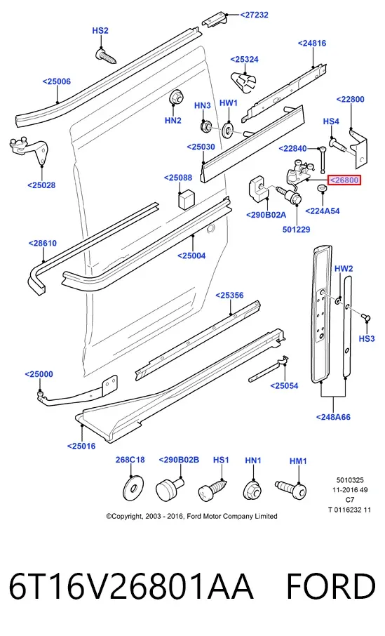 Rolo esquerdo central da porta lateral (deslizante) 6T16V26801AA Ford