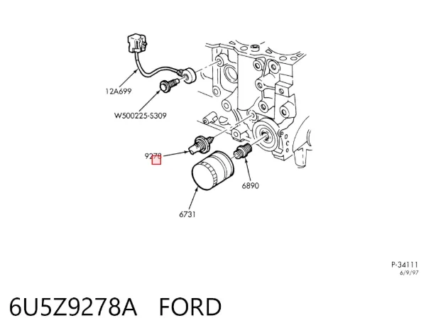 Sensor de pressão de óleo 6U5Z9278A Ford