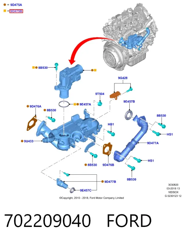 Válvula EGR de recirculação dos gases 702209040 Ford