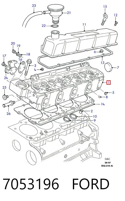 Cabeça de motor (CBC) 7053196 Ford