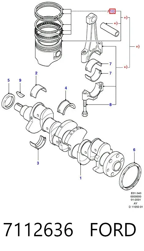 Anéis do pistão para 1 cilindro, STD. 7112636 Ford