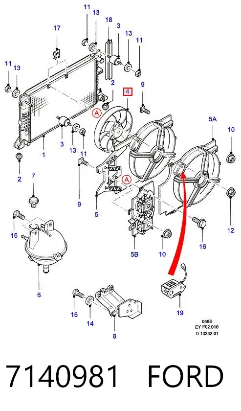 Ventilador elétrico de esfriamento montado (motor + roda de aletas) Ford Transit IV