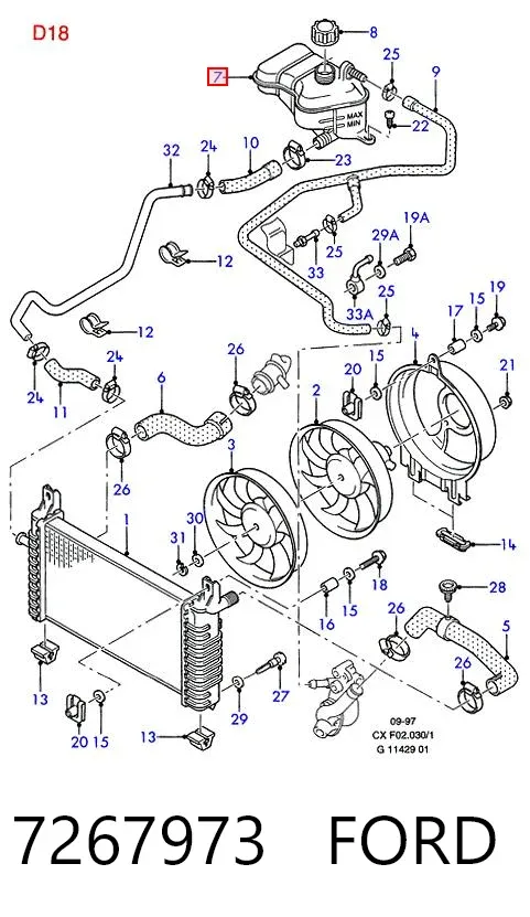 Tanque de expansão do sistema de esfriamento 7267973 Ford