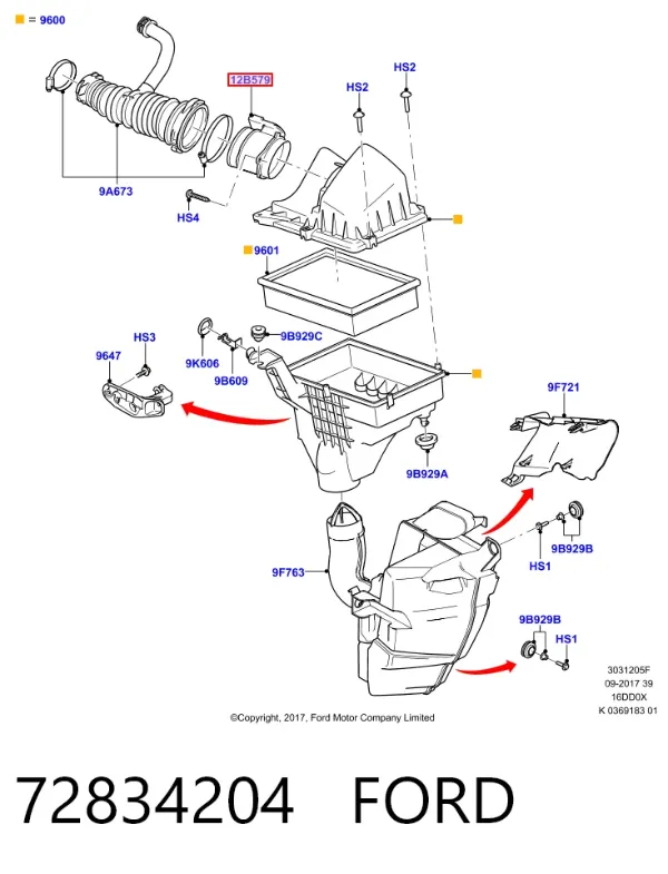Sensor de fluxo (consumo) de ar, medidor de consumo M.A.F. - (Mass Airflow) 72834204 Ford