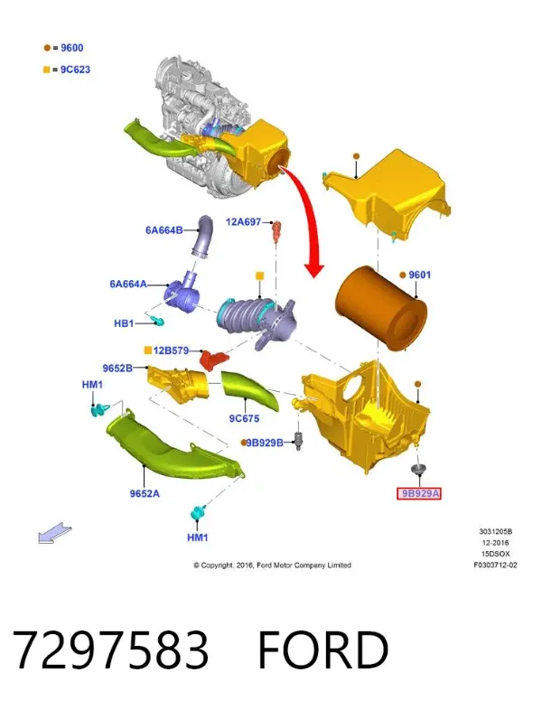Coxim de caixa de filtro de ar 7297583 Ford