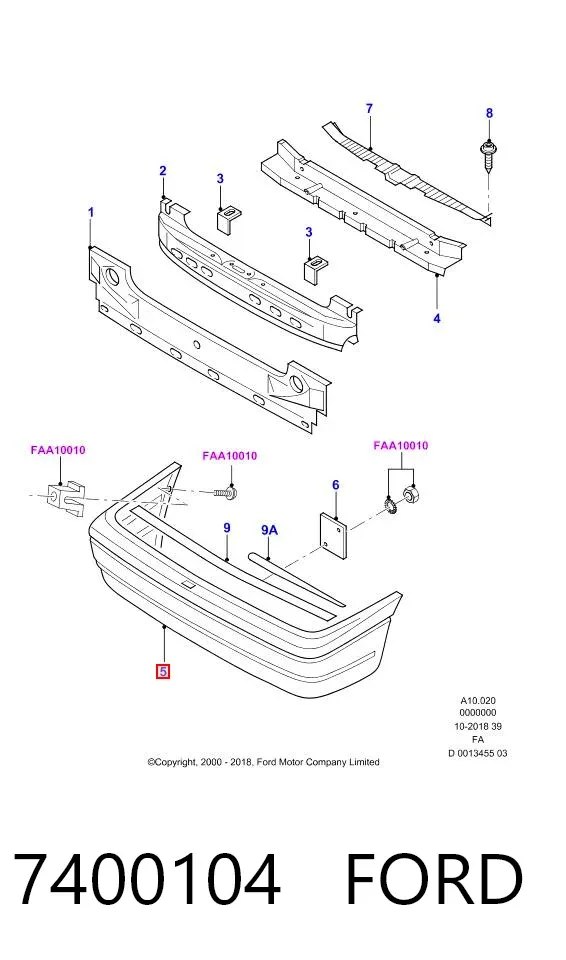 Pára-choque traseiro 7400104 Ford