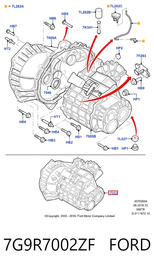 Caixa de Mudança montada (caixa mecânica de velocidades) 7G9R7002ZF Ford