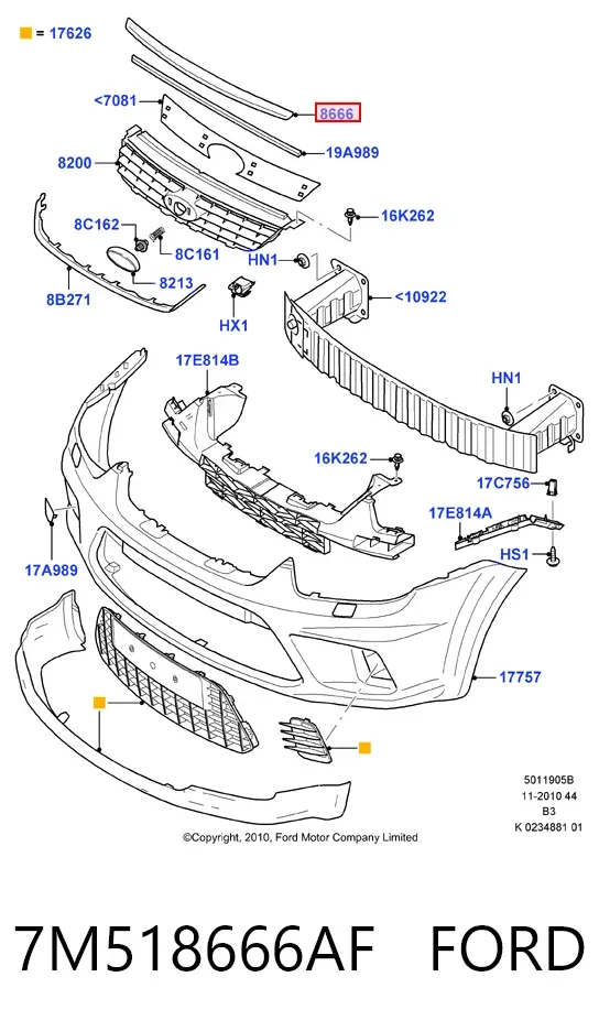 Moldura da capota 7M518666AF Ford