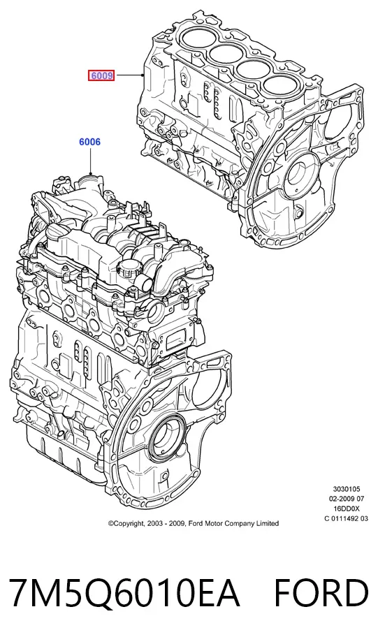 Bloco de cilindros de motor 7M5Q6010EA Ford