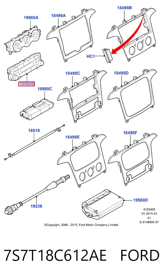 Unidade de controlo dos modos de aquecimento/condicionamento 7S7T18C612AE Ford