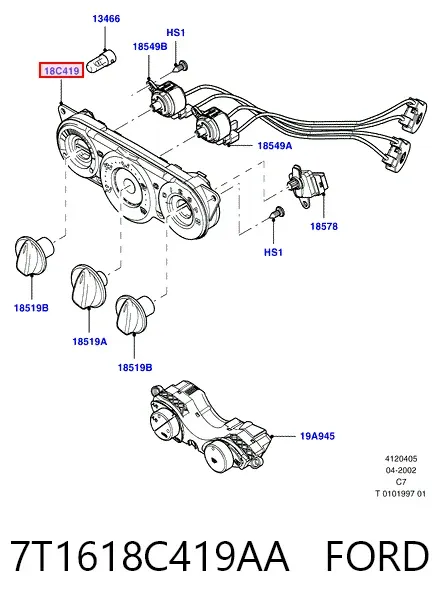 Unidade de controlo dos modos de aquecimento/condicionamento 7T1618C419AA Ford