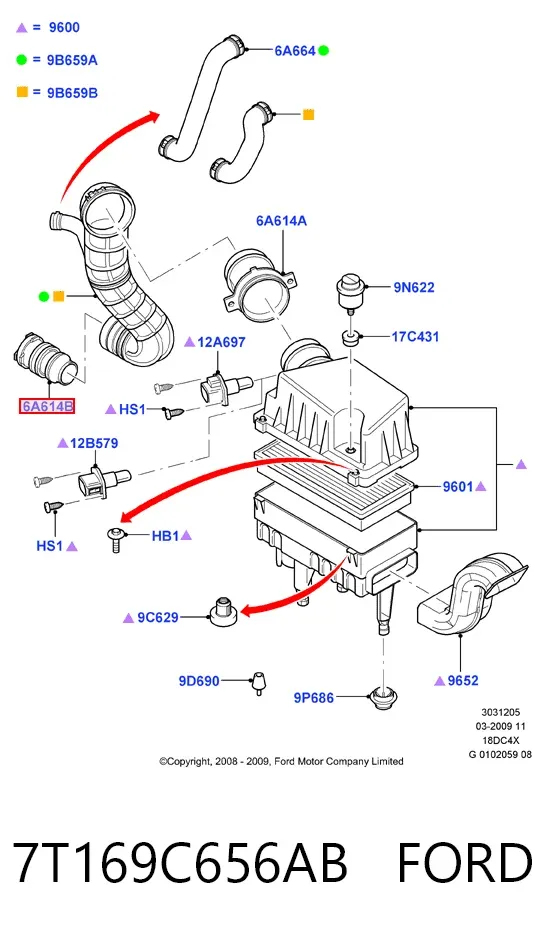 Cano derivado de ar, entrada na turbina (supercompressão) 7T169C656AB Ford