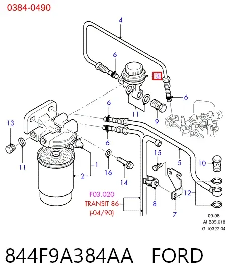 Bomba de combustível de bombeio manual 844F9A384AA Ford