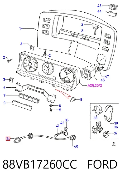 Cabo de acionamento de velocímetro 88VB17260CC Ford