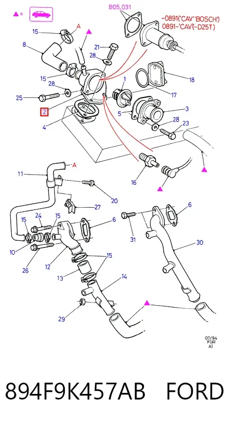 Caixa do termostato 894F9K457AB Ford