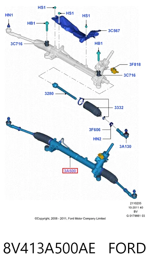 Cremalheira da direção 8V413A500AE Ford