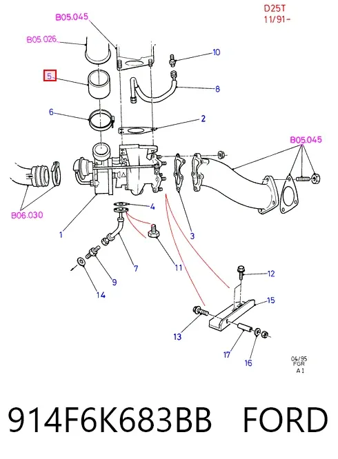 Vedante de turbina, inserto flexível 914F6K683BB Ford
