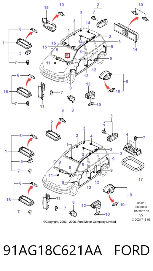 Sensor de fechamento de portas (interruptor de fim de carreira) 91AG18C621AA Ford