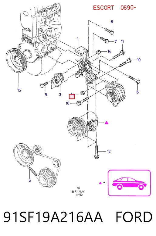 Rolo de reguladora de tensão da correia de transmissão 91SF19A216AA Ford