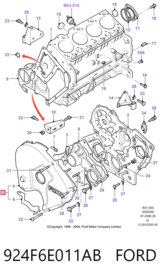 Proteção da correia do mecanismo de distribuição de gás 924F6E011AB Ford