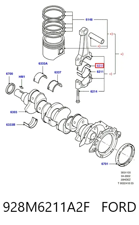 Folhas inseridas de cambota de biela, kit, padrão (STD) 928M6211A2F Ford