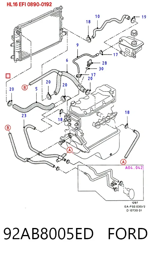 Radiador de esfriamento de motor 92AB8005ED Ford