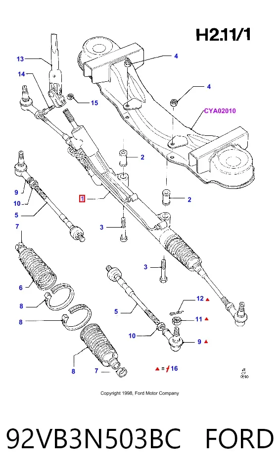 Cremalheira da direção 92VB3N503BC Ford