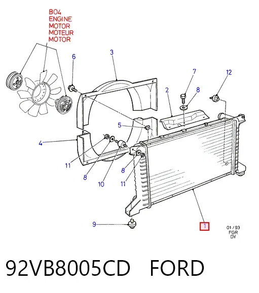 Radiador de esfriamento de motor 92VB8005CD Ford