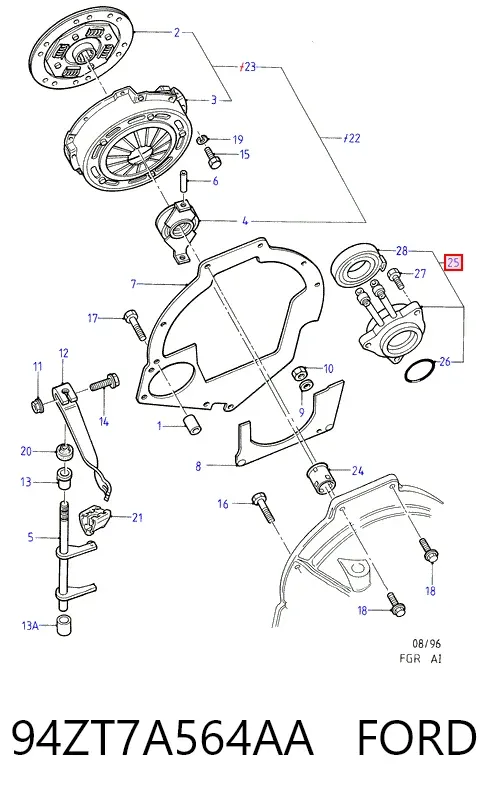 Cilindro de trabalho de embraiagem montado com rolamento de desengate 94ZT7A564AA Ford