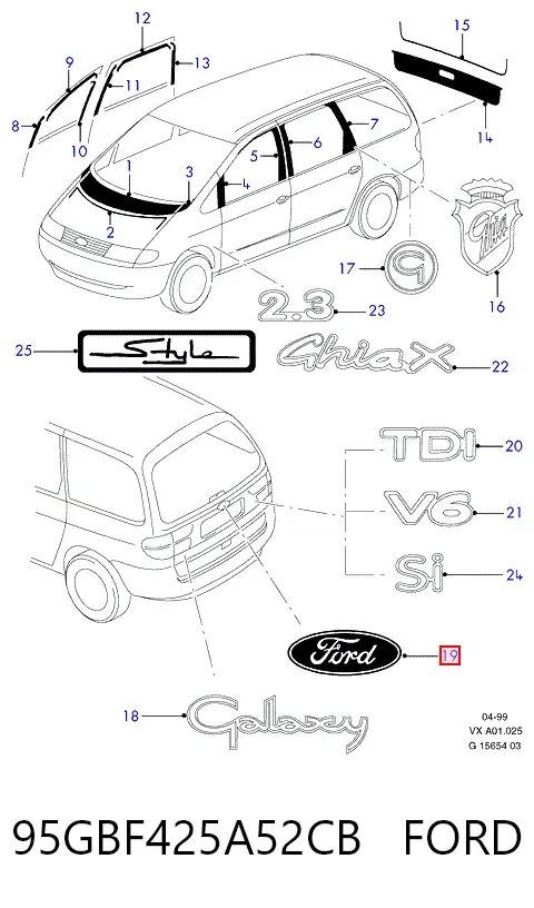 Emblema de tampa de porta-malas (emblema de firma) 95GBF425A52CB Ford