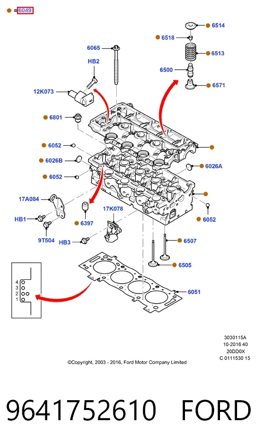 Cabeça de motor (CBC) 9641752610 Ford