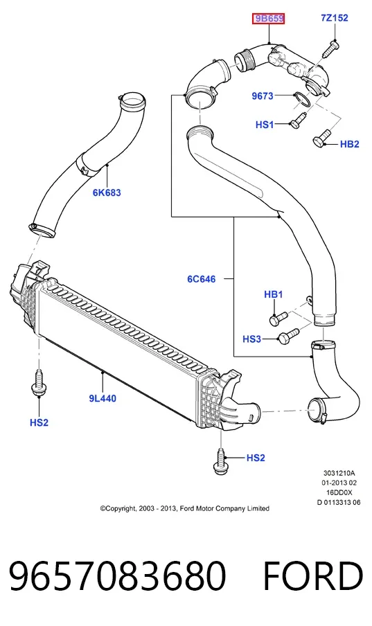 Cano derivado de ar, saída de turbina (supercompressão) 9657083680 Ford