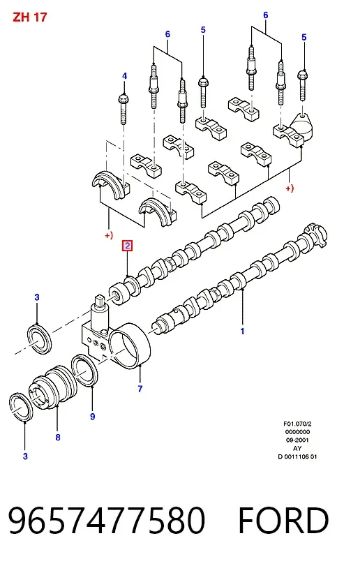 Engrenagem de cadeia da roda dentada da árvore distribuidora de motor 9657477580 Ford