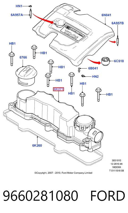 Tampa de válvulas 9660281080 Ford