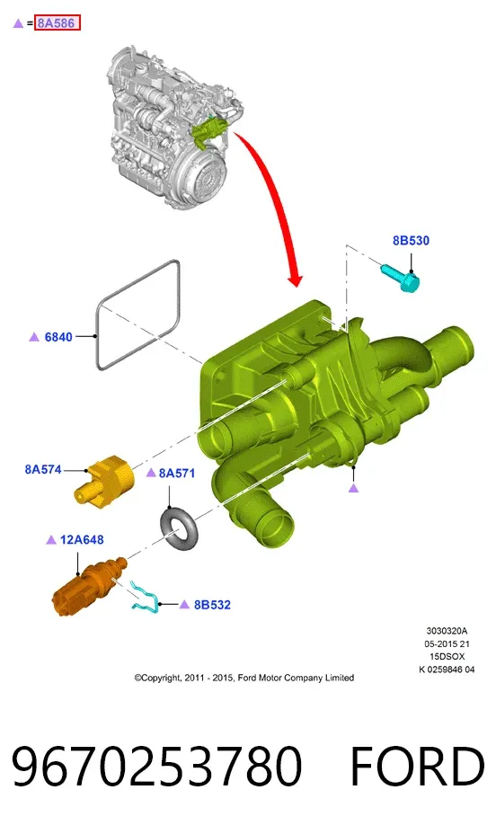 Caixa do termostato 9670253780 Ford