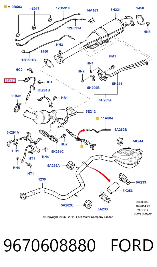 Sonda lambda, sensor de oxigênio 9670608880 Ford