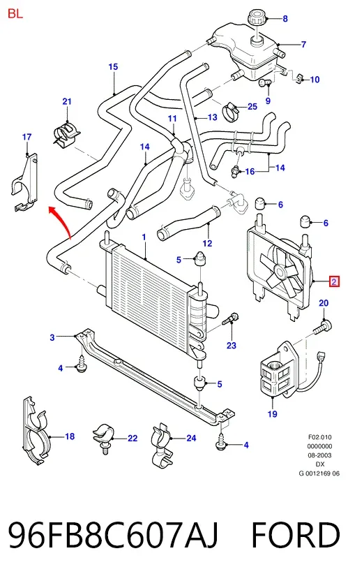 Difusor do radiador de esfriamento, montado com motor e roda de aletas 96FB8C607AJ Ford